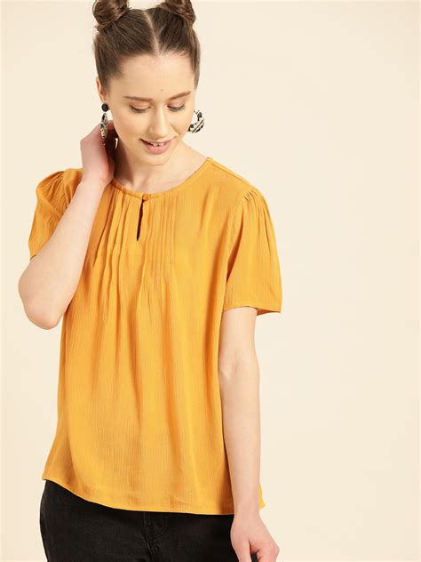 Buy Dressberry Women Mustard Yellow Solid Top Tops For Women 11005676