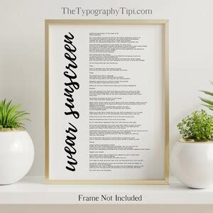 Wear Sunscreen Song Lyrics Poster Print Printable Wall Art Instant ...