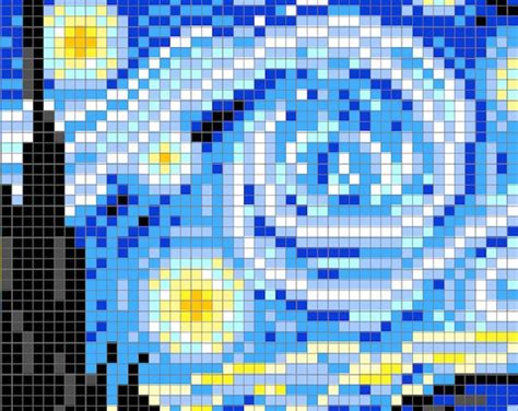 Starry Night Pixel Art Pattern Perler Beads Cross Stitch Instant