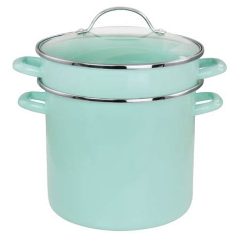 Martha Stewart 8 Quart Dual Stock Pot and Steamer Set in Aqua, 8 qt ...