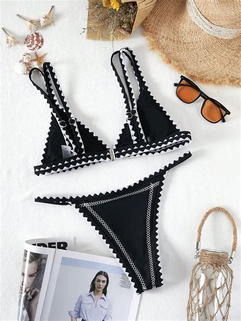 Bikinx Whip Stitch Triangle Thong Bikini Swimsuit Shein Uk