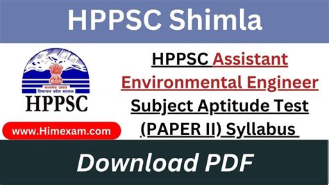 Hppsc Assistant Environmental Engineer Subject Aptitude Test Paper Ii