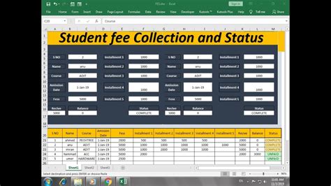 How To Make Automatic Student Fee Collection And Status System In Excel