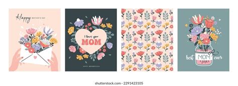 Set Mothers Day Greeting Cards Beautiful Stock Vector Royalty Free