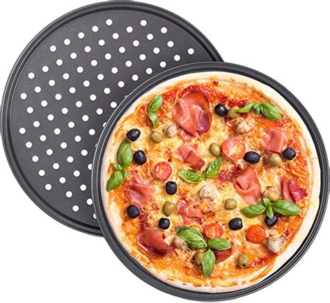 Relaxdays Lot de 2 moules à pizza ronds perforés antiadhésifs en acier