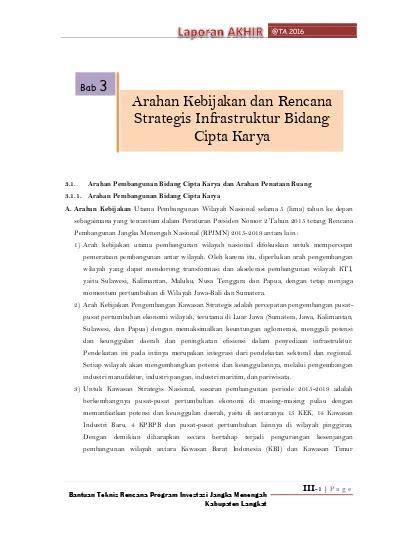 Arahan Kebijakan Dan Rencana Strategis Infrastruktur Bidang Cipta Karya