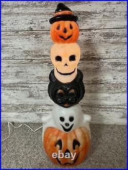 Vintage Blow Mold Stacking Halloween Totem Cat Pumpkins Skull Ghost