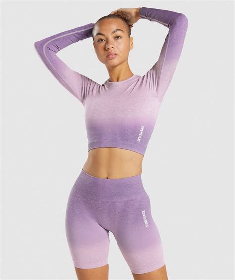 Gymshark Adapt Ombre Seamless Long Sleeve Crop Top Light Purple Marl Dark Purple I 2024