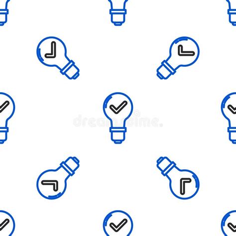 Line Light Bulb And Check Mark Icon Isolated Seamless Pattern On White