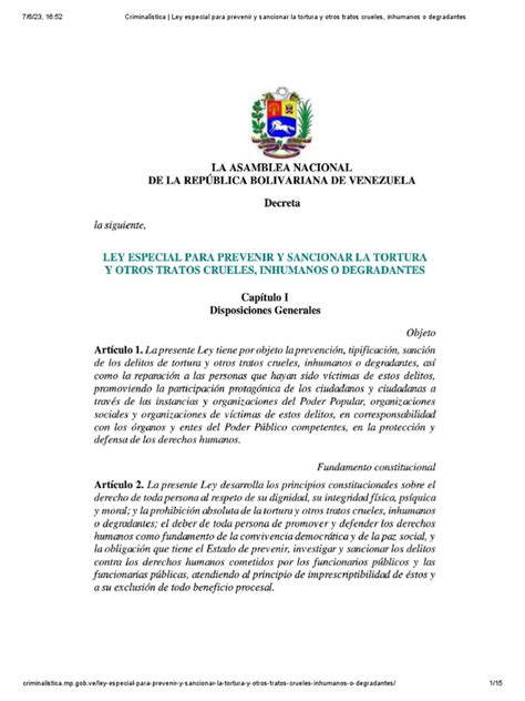 Criminalística Ley Especial Para Prevenir Y Sancionar La Tortura Y