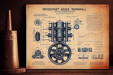 Projeto de invenção de motor em papel vintage generative ai Foto Premium