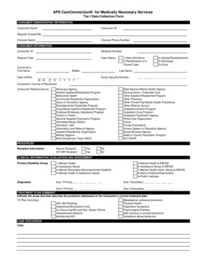 Fillable Online Data Collection Forms For CareConnection Tier I APS