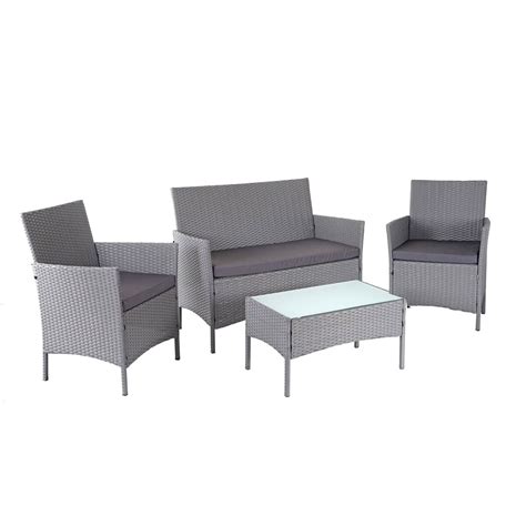 Poly Rattan Garten Garnitur MCW D82 Sitzgruppe Lounge Set Grau Mit