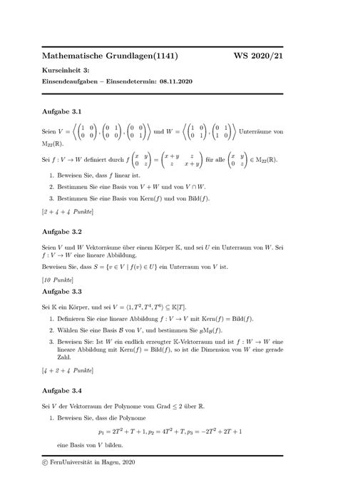 Einsendeaufgaben Ke Mathematische Grundlagen Ws