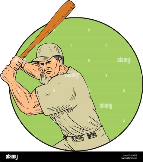 Drawing Sketch Style Illustration Of An American Baseball Player Batter