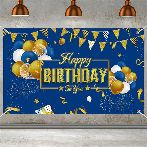 Blue Happy Birthday Banner Backdrop Large Happy Birthday Yard Sign