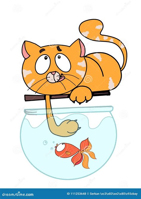 Cute Cartoon Cat And Fish Coloring White Background Cartoon