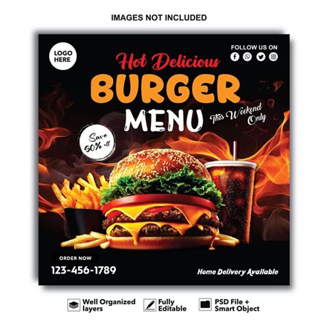 Premium PSD Fast Food Burger Social Media And Instagram Banner