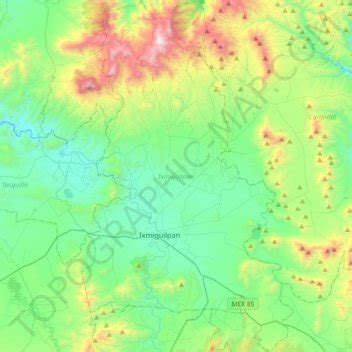 Mapa topográfico Ixmiquilpan, altitud, relieve