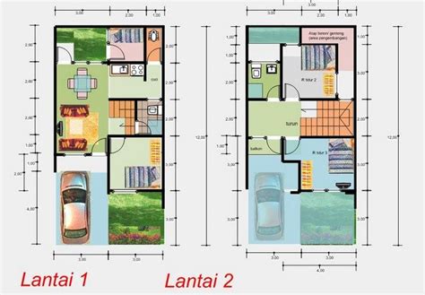 Denah Rumah Minimalis Sederhana 2 Lantai 6x12 Small House Design