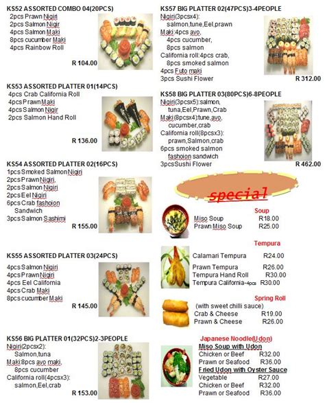 Randburg Chinese Take Away Restaurant Sushi Menus