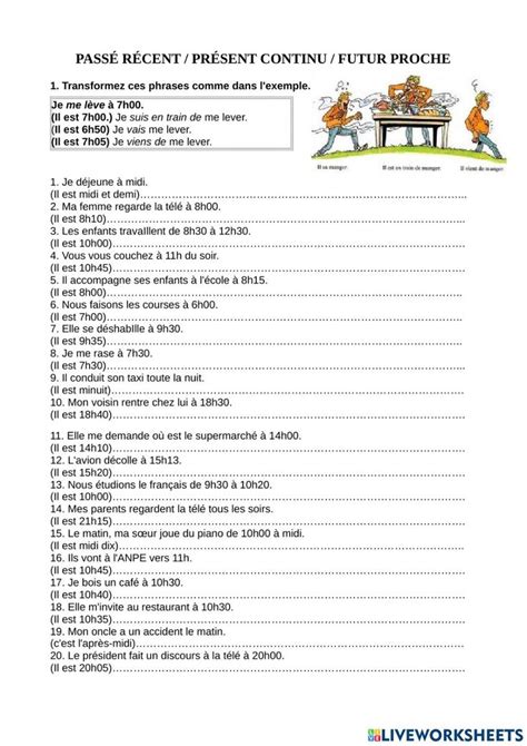 Passé récent présent progressif et futur proche worksheet French