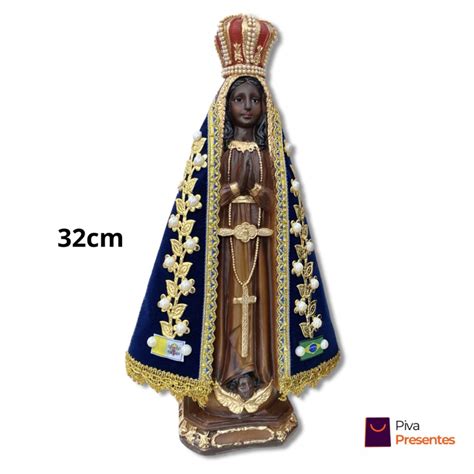 Imagem Nossa Senhora Aparecida 32cm Manto Trabalhado Perólas Coroa