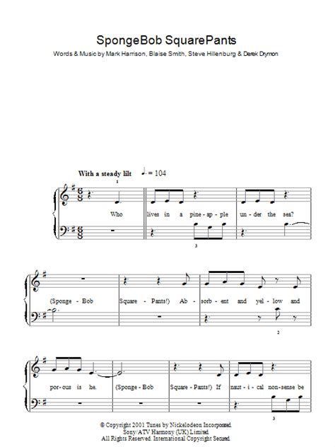 Spongebob Squarepants Theme Song By Mark Harrison Sheet Music For Easy