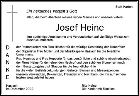 Traueranzeigen Von Josef Heine Schwaebische De Trauerportal