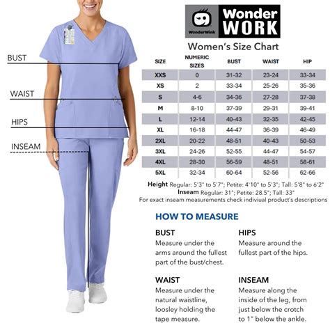 Wonderwork Womens Fit Scrubs Size Chart Scrub Pro Uniforms