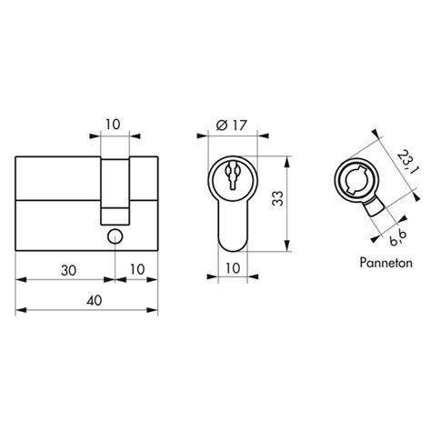 Demi cylindre de serrure Thirard avec 3 clés 30 x 10 mm