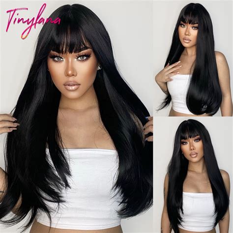 Natural Black Straight Synthetic Wig Black Long Natural Fiber Wigs