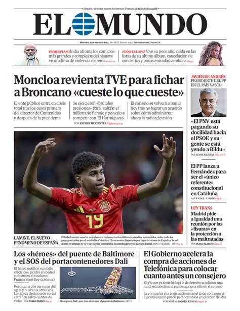 Portada De El Mundo Del Mi Rcoles De Marzo De Medios