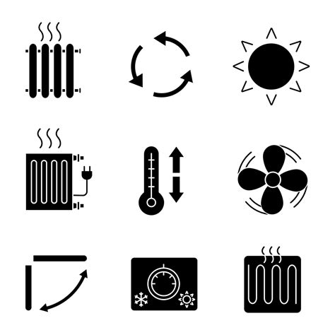 Air Conditioning Glyph Icons Set Radiators Ventilation Sun Climate