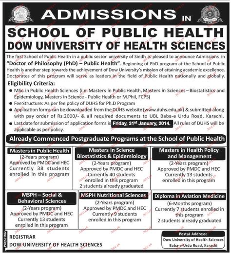 Dow University Of Health Sciences Admission In Dpt 2024 Government