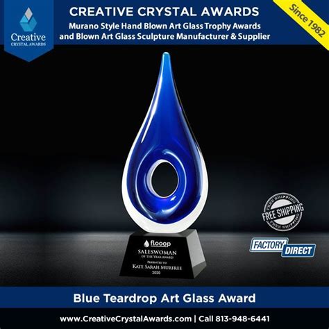 Blue Teardrop Art Glass Award Teardrop Shaped Art Glass Trophy In 2022 Glass Awards Glass