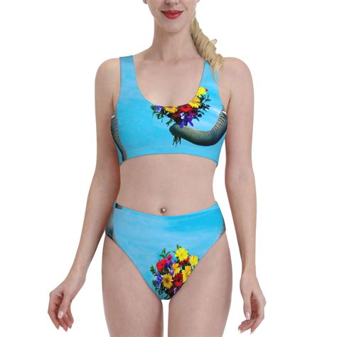 Adobk Elephant Trunk Couple Flowers Print Women High Waisted Bikini Set