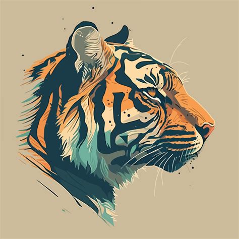 un plano estilo ilustración de un tigres cabeza en perfil con un