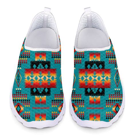 GB-NAT00046-01 Blue Native Tribes Pattern Native American Mesh Shoes - 49native.com