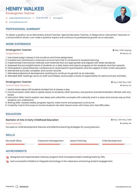 10+ Kindergarten Teacher Resume Samples & Templates for 2025