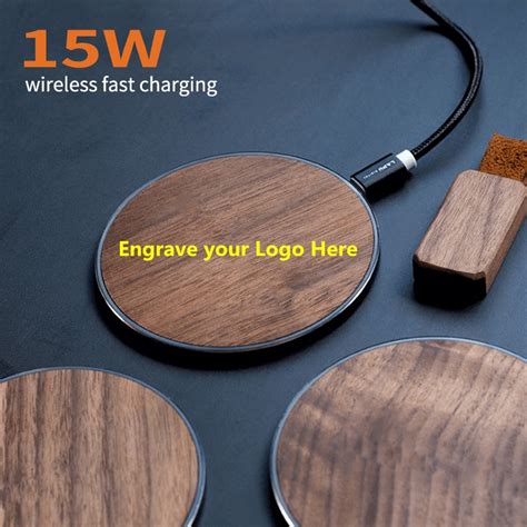 Free Customs Personalized Round Wooden Wireless Charger 15w Fast Charge