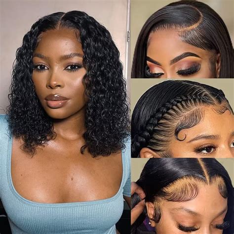 UKASI Short Curly Bob Wig Human Hair Deep Wave 13x4 Lace Front Wigs ...