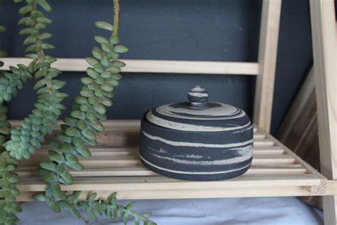 Black White Storage Jar Kitchen Organizer Food Ceramic Handmade Set