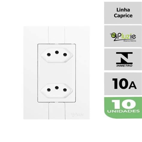 Kit 10 Tomadas Dupla 10A Monobloco Caprice Pluzie 4x2 Branca 250V