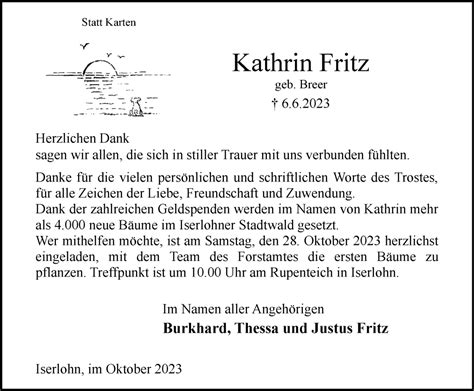 Traueranzeigen Von Kathrin Fritz Trauer In Nrw De