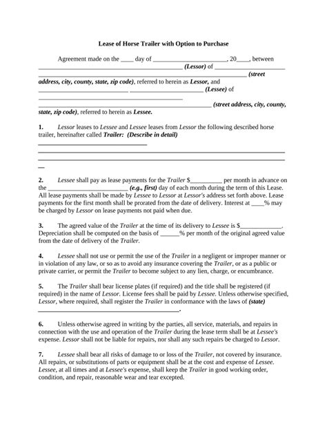 》printable Trailer Lease Agreement Template