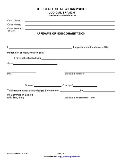 New Hampshire Affidavit Of Non Cohabitation Form PDFSimpli