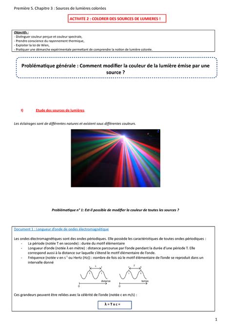 Chap Activit Lumi Re Coloree Activite Colorer Des Sources De