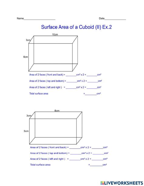 Surface Area of a Cuboid (II) Ex.2 worksheet | Live Worksheets