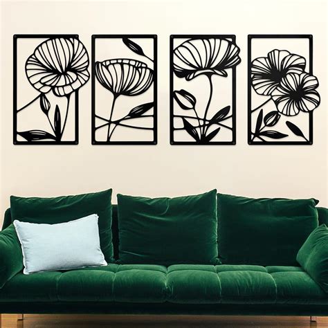 Honzuen Metal Wall Art Lotus Black Metal Artwork For Wall Flowers